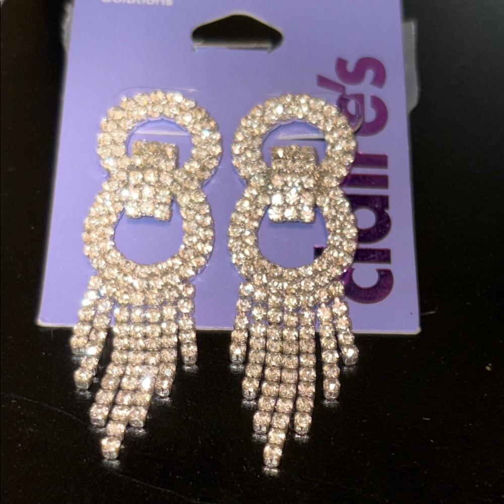 Claire's rhinestone and Silvertone Dangle Earrings